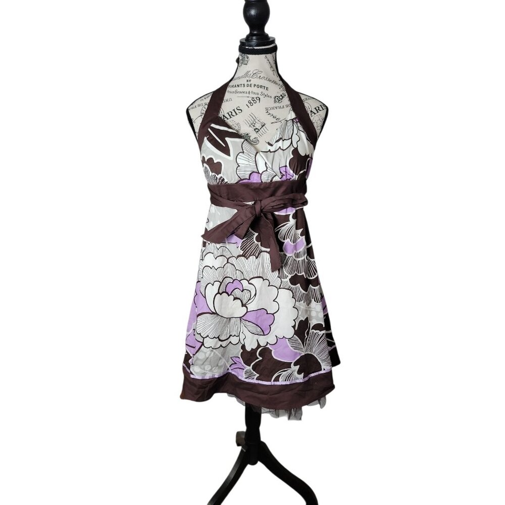 Ruby Rox‎ Juniors Halter Dress 11 White Purple Floral Babydoll Party Y2K Retro